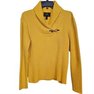 Ralph Lauren Ribbed Shawl Collar Gold Hardware Pullover Vintage Sweater
